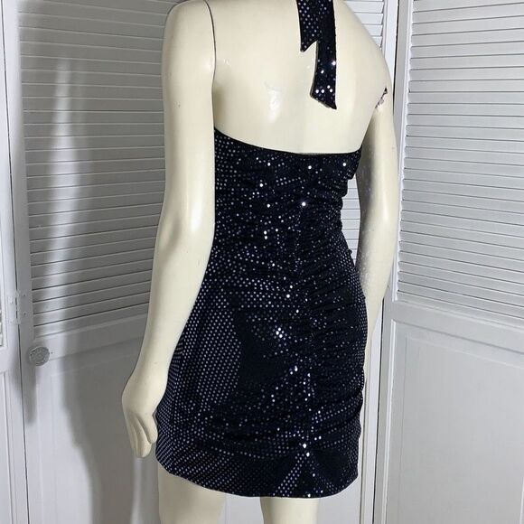 Vintage Taboo Black Stretchy Halter Sequin Dress Size Medium - Picture 10 of 14